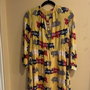 Vintage Cat Print Yellow Dress